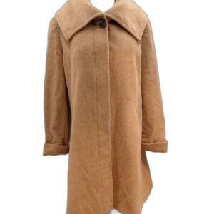Ellen Tracy Wool Angora Blend Large Button Long Brown Sugar Coat Est Sz 12